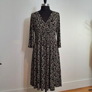 Vintage Liz Claiborne Fit & Flare Empire Midi Dress Size 14 V Collar 3/4 Sleeves